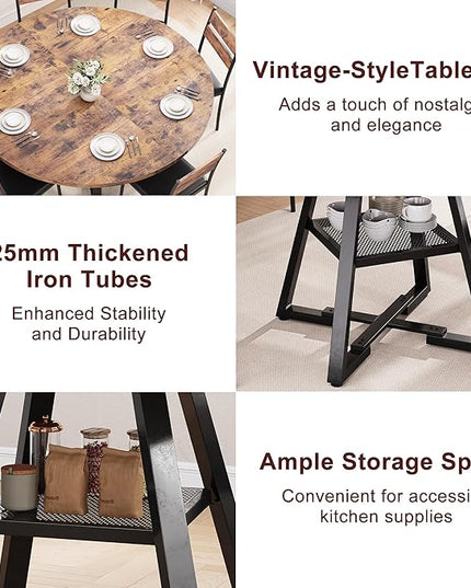 51'' Round Dining Table for 6,Kitchen Dining Room Circle Dinner Pedestal Table,Space Saving Wood Kitchen & Dining Room Furniture (Vintage, 51In)
