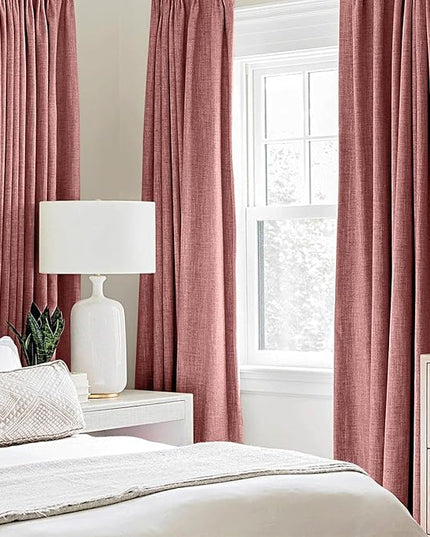 MIULEE 100% Blackout Linen Textured Curtains for Bedroom Solid Thermal Insulated Dusty Rose Grommet Room Darkening Curtains & Drapes Luxury Decor for Living Room Nursery 52 x 120 Inch (2 Panels)