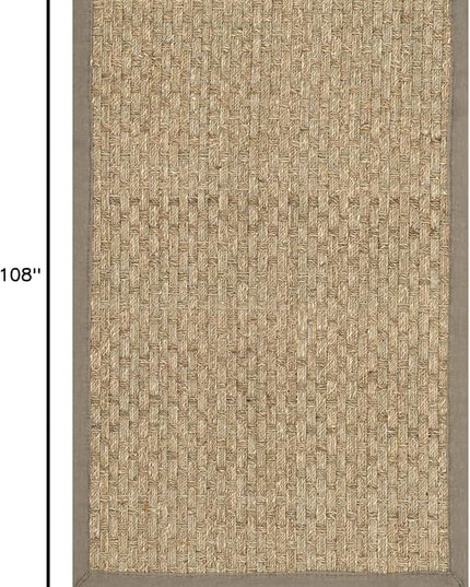 SAFAVIEH Area Rug 6x9 - Natural Fiber Collection - Natural & Grey, Seagrass, Basketweave Pattern with Border (NF114P)