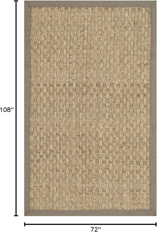SAFAVIEH Area Rug 6x9 - Natural Fiber Collection - Natural & Grey, Seagrass, Basketweave Pattern with Border (NF114P)