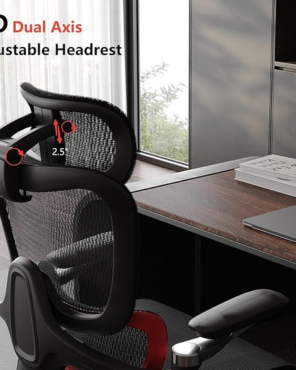 Ergonomic Office Chair, Big and Tall Mesh Computer Gaming Chair with Adaptive Lumbar Support, Work Chair with Headrest, 5D Armrest,90-130°Tilt, BIFMA Certified, Model Zen (Red)