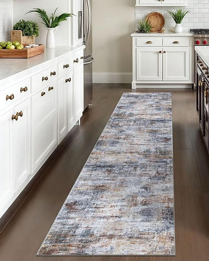 IOHOUZE Abstract Runner Rug 2x10 Ft Washable Runners for Hallways, Non Slip Kitchen Runner Printed Faux Wool Entryway Runner Indoor, Modern Abstract Floor Carpet for Hall Kitchen, Orange Grey