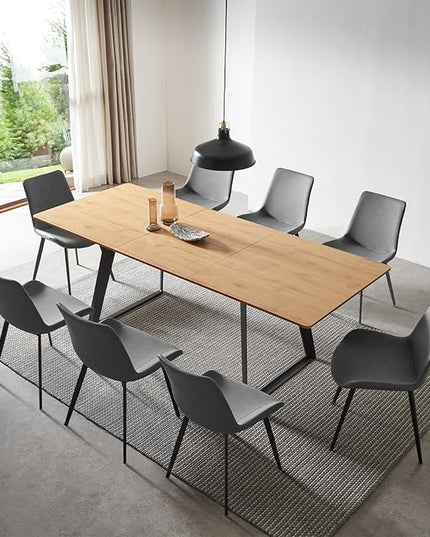 ZckyCine Modern Mid-Century Dining Table for 8, Rectangular Wooden Expandable Space-Saving Multifunctional Dining Table