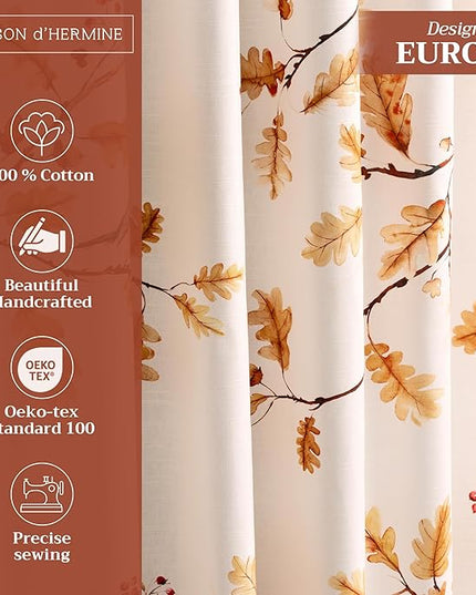 Maison d' Hermine Curtains for Living Room 100% Cotton 108 inch Length Two Panels Light Filtering Curtains for Bedroom Windows with Rod and Loop Pockets Drapes (Oak Leaves, 50" W x 108" L)