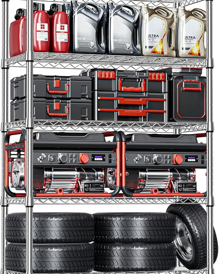 IZEUK 5-Tier Heavy Duty Metal Storage Shelving Unit (Chrome, 17.7" D x 47.2" W x 72.3" H, 1750 lbs Capacity), Adjustable Steel Wire Rack Shelf Organizer for Garage, Kitchen, Pantry, Basement, Laundry