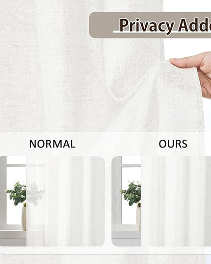 White Pinch Pleated Sheer Curtains 132 Inches Long, Textured Window Treatments Curtain for Bedroom/Living Room 42x132 Inch 2 Panels Back Tab Rod Pocket