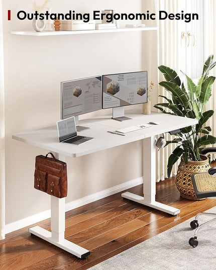 SANODESK Standing Desk Height Adjustable Electric Stand up Desk 63x24 Inches Sit Stand Home Office with Splice Board, White Frame/White Top
