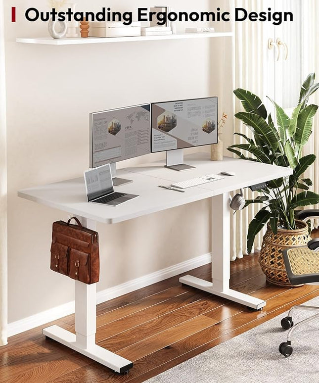 SANODESK Standing Desk Height Adjustable Electric Stand up Desk 63x24 Inches Sit Stand Home Office with Splice Board, White Frame/White Top