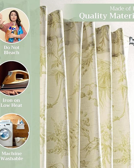 Maison d' Hermine Curtains for Living Room 100% Cotton 108 inch Length Two Panels Light Filtering Toile Curtains for Bedroom Windows with Rod and Loop Pockets Drapes (Paradise Sage, 50" W x 108" L)