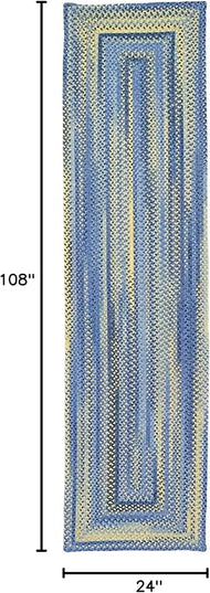 Capel American Heritage Blue Yellow 2' 0" X 9' 0" Runner Concentric Rectangle Braided Rug