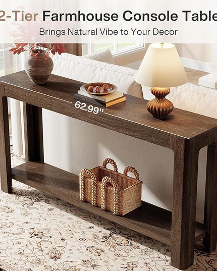 Tribesigns 63 Inch Entryway Console Table, 2-Tier Farmhouse Narrow Sofa Table Behind Couch, Accent Entrance Console Furniture for Entryway, Foyer, Hallway, Dark Brown