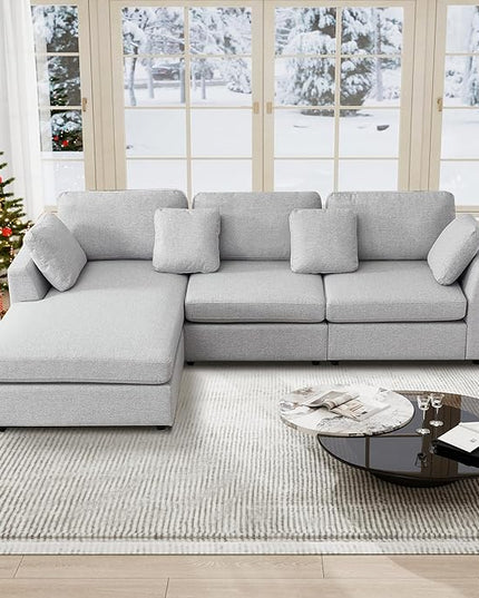 Tbfit L Shaped Couch, Oversized 108" Modular Sectional Sofa with Convertible Chaise, Comfy 4 Pillows Sofa for Living Room Light Gray