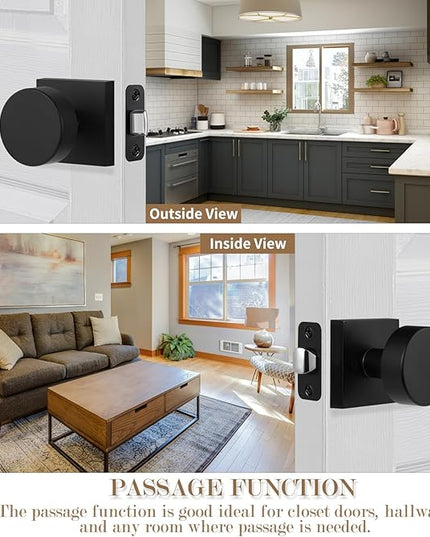Modern Passage Door Knobs - Matte Black Interior Handles for Closet & Hall