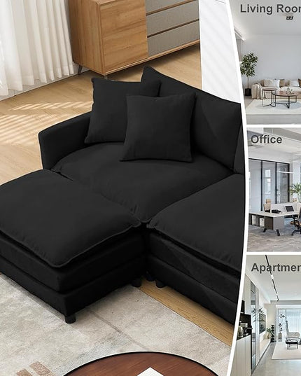 Modular Sectional Sofa,143.31'' Modern Sofa Sleeper Couch,Comfy Cloud Couches with 4 Seat & 2 Ottoman & 4 Pillows Sofa Set,Deep Seat Sofa with Movable Ottoman for Living Room,Chenille (Black,U shaped)