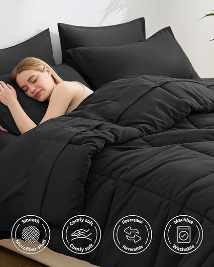 Love's cabin Twin XL Comforter Set Ash Black, 5 Pieces Twin XL Bed in a Bag, All Season Bedding Sets with 1 Comforter, 1 Flat Sheet, 1 Fitted Sheet, 1 Pillowcase and 1 Pillow Sham