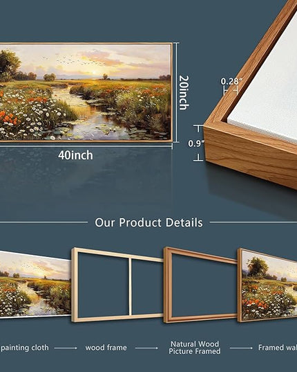 PHAOHUAXM Large Wall Art For Living Room Canvas Wall Decor For Bedroom Watercolour Painting Office Decoration Countryside Sunrise Scenery Wall Picture Ready To Hang Home Decor Wood Framed 20x40 In