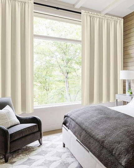 DWCN Thermal Short Blackout Curtains for Bedroom/Kitchen, Energy Saving Room Darkening Curtains for Nursery/Bedroom/Kitchen(W60 x L36inch, Light Beige, Set of 2 Panels, Top of Rod Pocket)