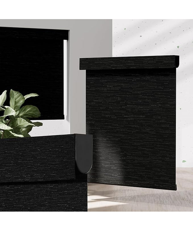 Blackout Roller Shades for Indoor Windows, Cordless Jacquard Fabric-Matched Roller Blinds, Easy to Install Privacy UV Protection Roll Up Blinds for Home Office, Black, Custom Size