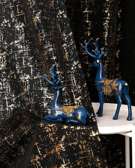 Taisier Home Gold Foil Print Linen Textured Curtains Geometric Dots Pattern Design Curtains for Bedroom Living Room Thermal Insulated Window Treatment 2 Panels 84" L,Black and Gold Print