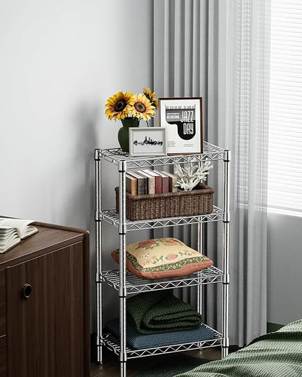 1000 lbs 4 Tier Shelf Metal Storage Shelves Wire Rack Closet Organizers with PP Board for Garage Kitchen Bathroom Laundry Chrome 11.8" D x 21.7" W x 39.5" H