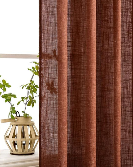 MIULEE Burnt Orange Linen Curtains 72 Inch Length 2 Panels for Bedroom Living Room, Soft Thick Linen Textured Window Drapes Semi Sheer Light Filtering Back Tab Rod Pocket Fall Decor, W37xL72