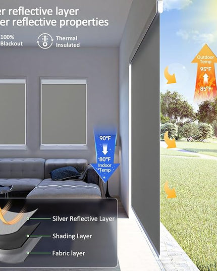 Motorized Blinds with Remote, Smart Blinds with Solar Panel, Thermal Blackout Electric Blinds, Automatic Blinds for Windows Compatible with Alexa, White-43 x72