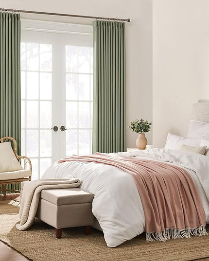 KEQIAOSUOCAI Pinch Pleated Curtains Blakcout 108 Inches Long 9 FT Length, Darkening Bedroom Curtains Thermal Insulated Window Treatment Panels Blackout Drapes for Living Room(40 x 108,Sage Green)