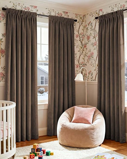Lazzzy Dark Brown Velvet Blackout Curtains 90 Inches Long Thermal Insulated Blackout Curtain Drapes Luxury Back Tab Window Treatments for Bedroom Living Room 2 Panels, 52 x 90 Inch, Truffle