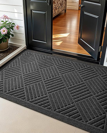 PLEASOR Front Door Mat Outside Entrance, Dirt Resistant and Absorbent Welcome Door Mat Outdoor Indoor, Sturdy Non-Slip Backing Entry Mat, Fade Resistant, Low Profile Doormat for Entryway, 29x17, Grey