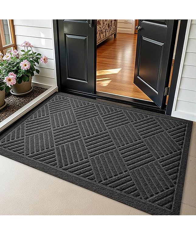 PLEASOR Front Door Mat Outside Entrance, Dirt Resistant and Absorbent Welcome Door Mat Outdoor Indoor, Sturdy Non-Slip Backing Entry Mat, Fade Resistant, Low Profile Doormat for Entryway, 29x17, Grey