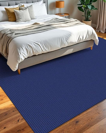 KOZYFLY Washable Area Rug 6x9 ft Rubber Backed Non Slip Rugs for Living Room Braided Cotton Bedroom Rug Woven Office Rugs Indoor Floor Carpets for Dining Bedroom Living Room, Royal Blue/Navy