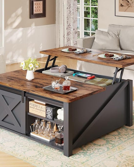 SEDETA 31.5" Lift Top Coffee Table with Storage, Square Coffee Tables for Living Room, Farmhouse Coffee Table with Large Hidden Storage Compartment and Adjustable Shelves, Black