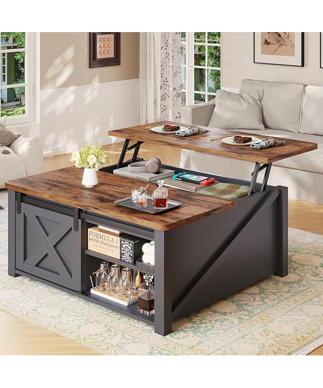 SEDETA 31.5" Lift Top Coffee Table with Storage, Square Coffee Tables for Living Room, Farmhouse Coffee Table with Large Hidden Storage Compartment and Adjustable Shelves, Black