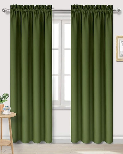 DWCN Blackout Curtains Room Darkening Thermal Insulated Bedroom Curtains Window Curtain Panels, 38 x 84 inches Long, Set of 2 Olive Green Rod Pocket Drapes