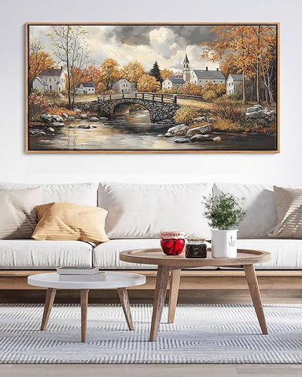 Canvas Wall Art for Living Room - Bridge Paintings Wall Decor Rustic Farmhouse Scenery Wall Pictures for Bedroom French Country Decor Country Style Bedroom Accent Landscape Artwork for Walls 24×48IN