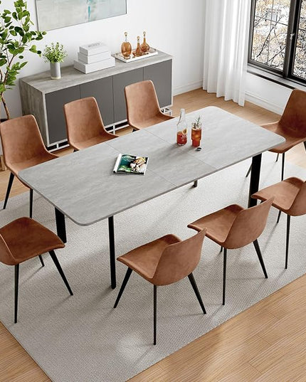 63"- 78.7" Extendable Dining Table Set for 8, Modern Kitchen Table with 8 PU Leather Chairs, Thickened Expandable MDF Wooden Table with Metal Legs for Dining Room, Kitchen, Office