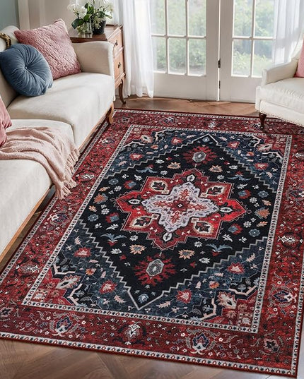 Ciicool 3x5 Rug, Washable Area Rug Boho Rugs for Bedroom Non-Slip Indoor Rugs Large Low-Pile Mat Floor Carpet Vintage Rug for Living Room Office Dinning Foyer Decor