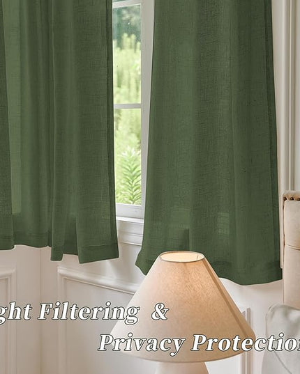 DUALIFE Sage Green Extra Long Sheer Linen Curtain Panels 108 Inches for Living Room Back Tab Rod Pocket Light Filtering Farmhouse Semi Sheer Linen Curtains for Large Tall Window, 52x108 2 Panels