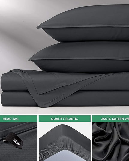 Pure Bamboo Split King Sheets, Genuine 100% Organic Viscose Derived from Bamboo Bed Sheet Set, Soft & Cooling, Double Stitching, 2 Fitted Sheets (Split King, Charcoal)