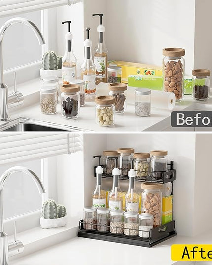 Under Sink Organizer with Pull-Out Drawers,Kitchen Sink Organizer,2 Tier Bathroom Organizers And Storage,Bathroom Accessories Set,Black 2 Pack