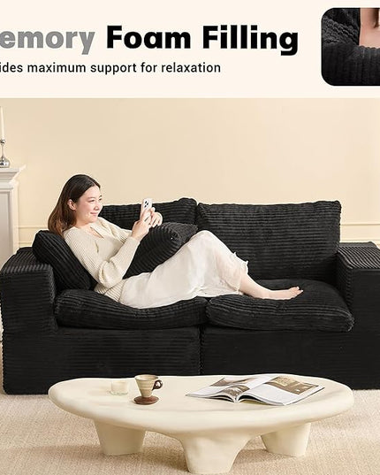74.8” Cloud Couch, Modular Loveseat Sofa, Convertible Sofas Bed, Deep Seat Sofa, Cozy Sofa for Living Room, Office and Bedroom, Corduroy, Black