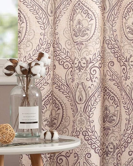 jinchan Linen Blend Curtains for Living Room, Damask Medallion Pattern Curtains 63 Inch Length 2 Panels Set for Bedroom, Light Filtering Drapes, Vintage Print Window Treatments, Back Tab Purple
