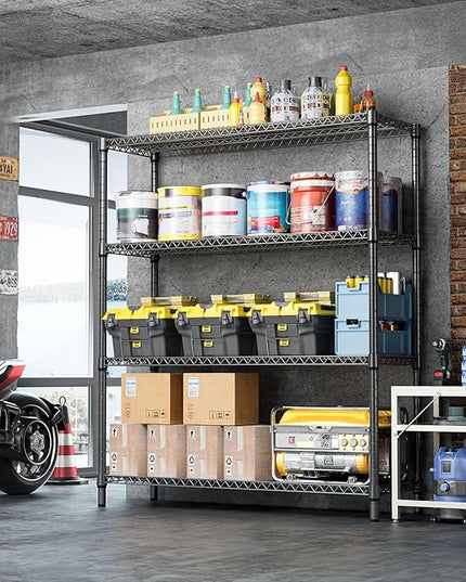 IZEUK 4-Tier Metal Garage Shelving, Heavy Duty Adjustable Storage Rack Organizer, Industrial Steel Shelves for Basement, Kitchen, Office, Warehouse (Black, 17.7" D x 59.1" W x 70.9" H)