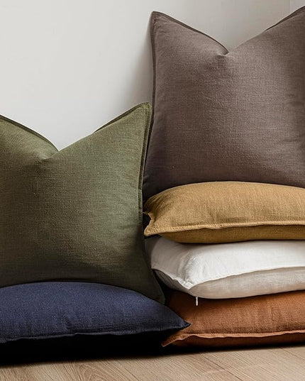 Foindtower Set of 2, Decorative Linen Soild Throw Pillow Covers Soft Accent Euro Cushion Case Farmhouse Neutral Pillowcase for Chair Couch Sofa Bedroom Living Room Home Decor 16 x 16 Inch Light coffee
