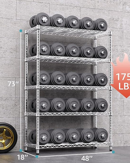 1750 LBS Storage Shelves 5-Tier Utility Shelving Unit Steel Organizer Wire Rack for Home,Kitchen,Office,Garage, Capacity 17.7" D x 47.2" W x 72.3" H