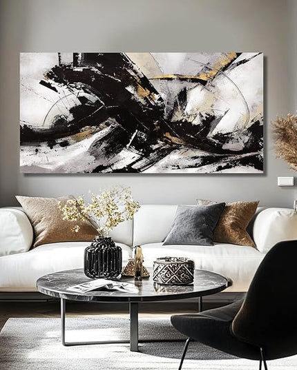 Black Art Abstract Wall Pictures Canvas Wall Art Grey Wall Decor Vintage Artwork Poster Prints Art for Office Hotel 24"x48"