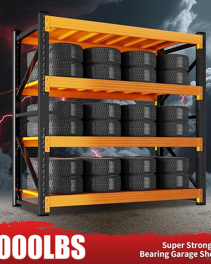 4000LBS Garage Shelving 48" W Garage Shelving Heavy Duty 4-Tier Metal Storage Shelves Adjustable Shelf Unit Storage Rack for Basement Supermarket Warehouse 48" W x 20" D x 78" H Black-Orange