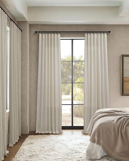 Pitalk Flax Linen Curtains 92 Inch Length 2 Panels for Living Room Dining Back Tab Pocket Pinch Pleated Look Window Curtain Drape Rustic Farmhouse Decor Beige Sheer Curtain for Bedroom 52 x 92 Long