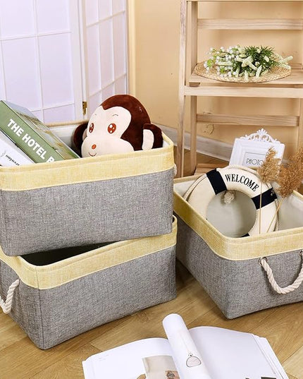TheWarmHome Fabric Storage Bins Baskets for Organizing, Large Sturdy Storage Basket W/Handles, Decorative Foldable Storage Baskets for Shelves Closet Nursery Toy (Large - 3 Pack 15.7L×11.8W×8.3H)