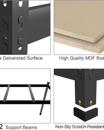 PrimeZone 48" x 24" x 72" Heavy Duty Storage Shelves, 5 Tier Adjustable Garage Storage Shelving, Metal Storage Utility Rack Shelf Unit for Warehouse Pantry Closet Kitchen, Black, 10 Pack